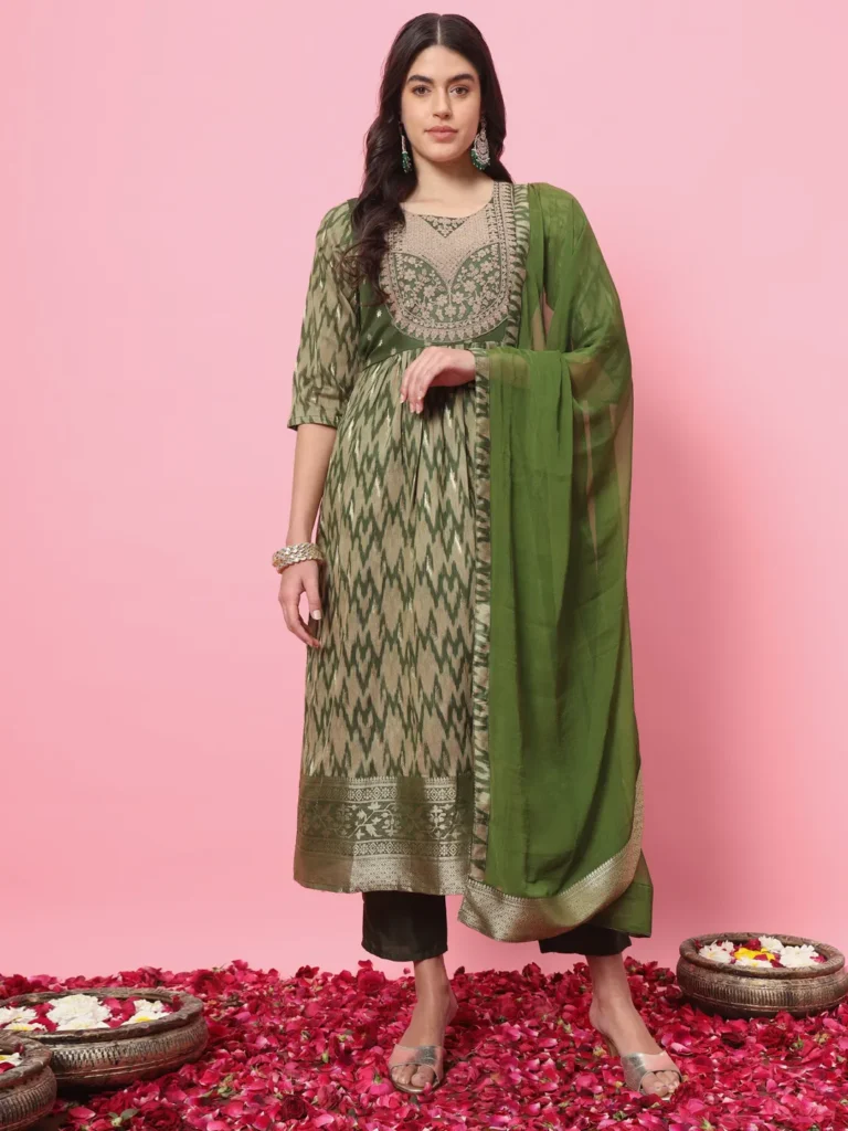 Zariya Flared Kurta and Trousers Pant Set Cotton Silk Blend | VICORA