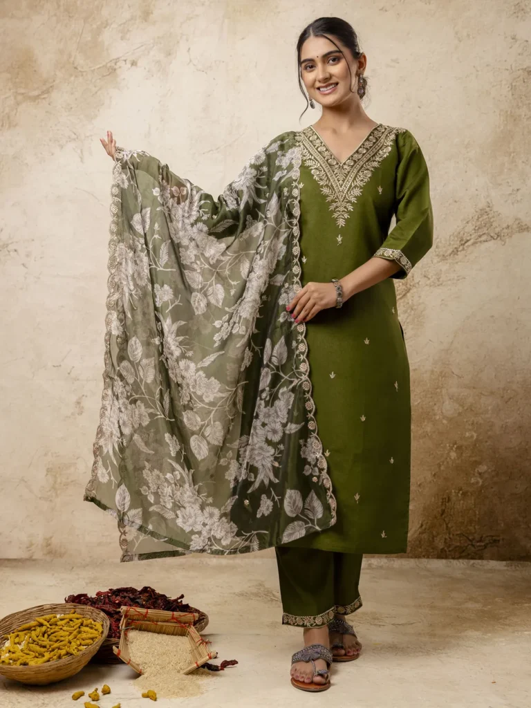 Basudha Embroidered Silk Blend Straight Suit With Dupatta | VICORA