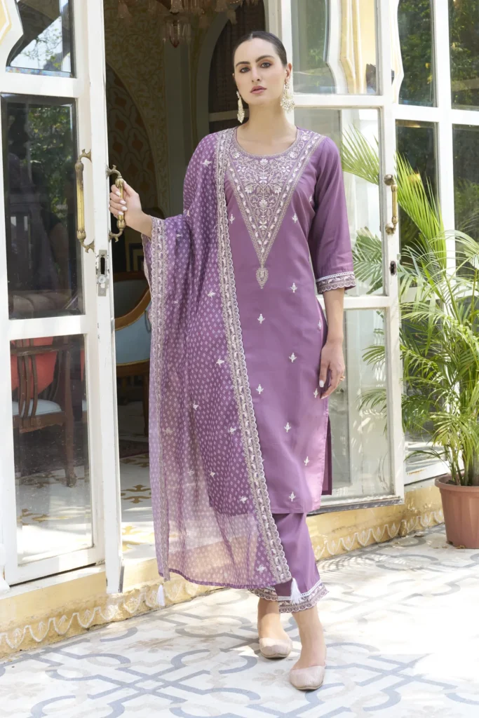Tashi Embroidered Silk Blend Straight Suit With Dupatta | VICORA