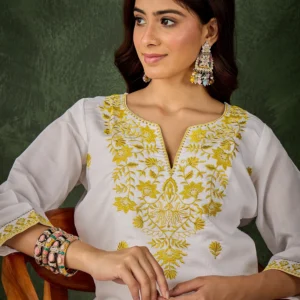 Baani Women's Silk Blend Embroidered Straight Kurta & Pant Set | VICORA