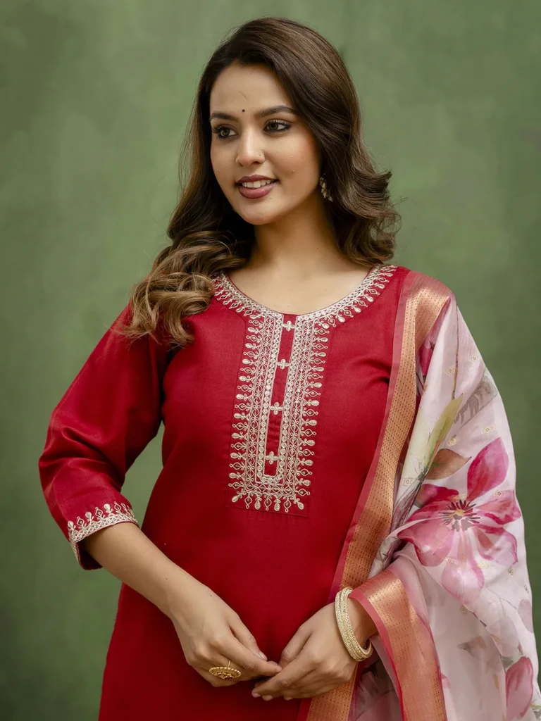 Nitya Maroon Women Kurta and Trousers Pant Sets Cotton Blend | VICORA