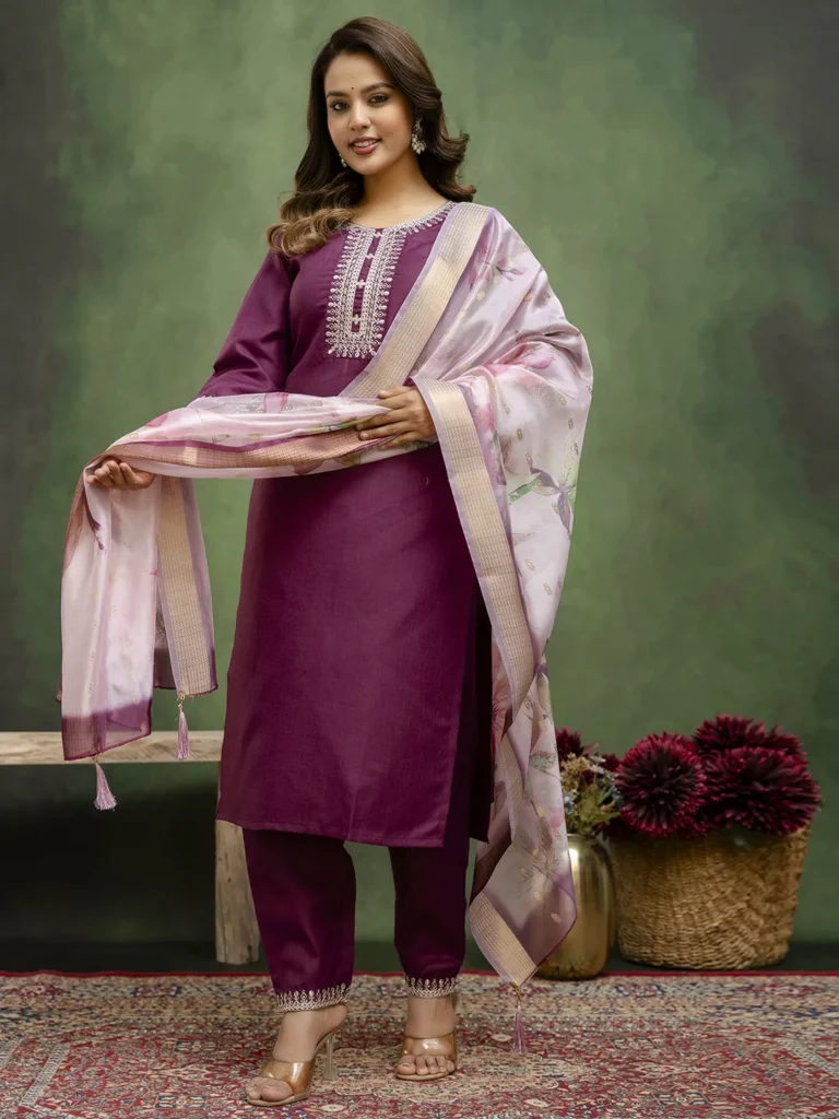 Nitya Purple Women Kurta and Trousers Pant Sets Cotton Blend | VICORA