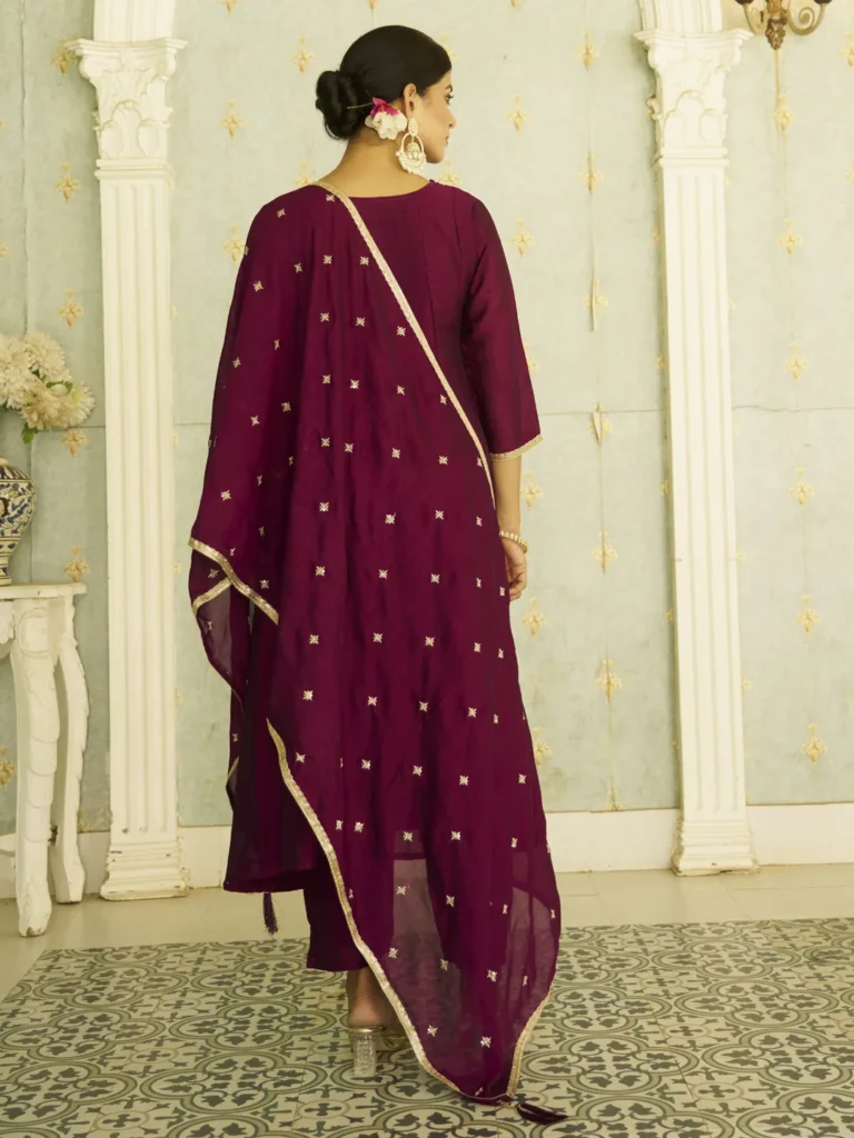 Varsha Elegant Silk Blend Anarkali Kurta Set with Embroidered Dupatta and Flowy Fit for a Stunning Look | VICORA