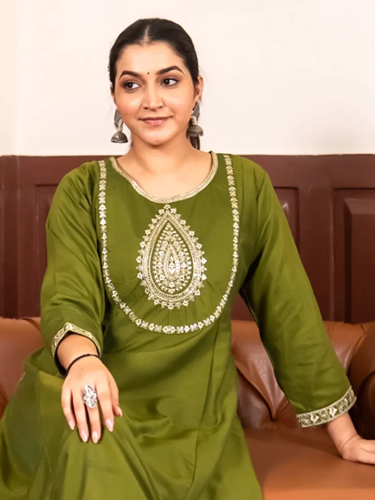 Shailaja mehndi Anarkali Kurta and Pant Dupatta Set | VICORA