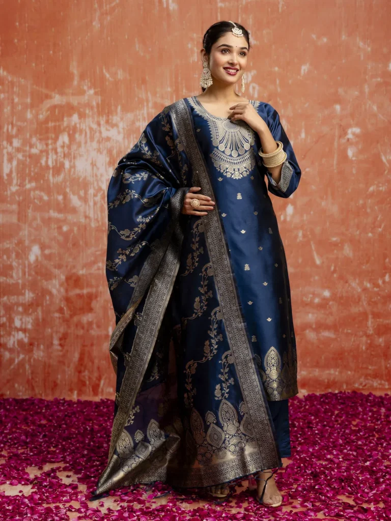Jasleen Premium Kurta Set with Bottom and Dupatta Zari Work Comfortable Stylish | VICORA