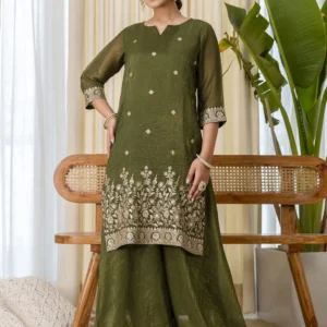 Buy Green Embroidred Kurta Sets with Sequins Work Women Suits Online | VICORA