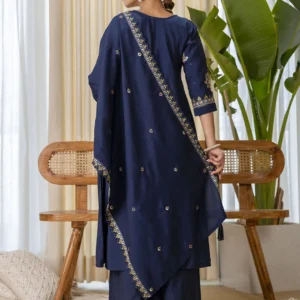 Buy Teal-blue Exclusive Embroidered Kurta Plazo Set for Women Online | VICORA