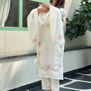 Buy Leona White Embroidred Kurta Sets with Heavy thread Work Women Suits Online | VICORA
