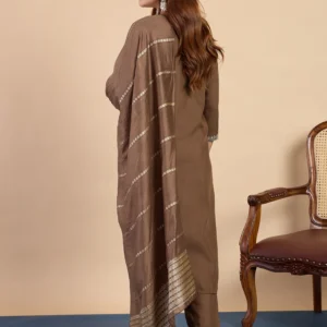 Buy Brown Elegant Embroidered Kurta Pant Set for Women Online | VICORA