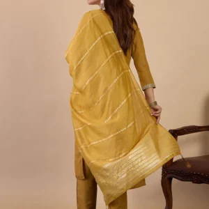 Buy Mustard Elegant Embroidered Kurta Pant Set for Women Online | VICORA