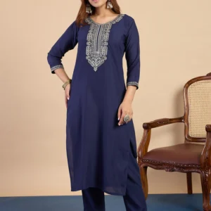 Buy Navy Blue Women’s Traditional Kurta Pant Set with Dupatta Online | VICORA