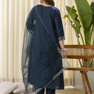 Buy Sukoon Teal Embroidred Kurta Sets with Sequins Work Women Suits Online | VICORA