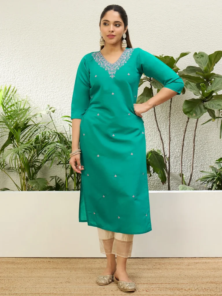Buy Rama Women Embroidered Silk Blend Straight Kurta Online | VICORA
