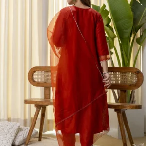 Buy Sukoon Rust Embroidred Kurta Sets with Sequins Work Women Suits Online | VICORA