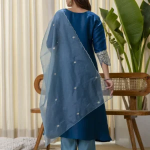 Buy Teal-blue Embroidred Kurta Sets with Sequins Work Women Suits Online | VICORA
