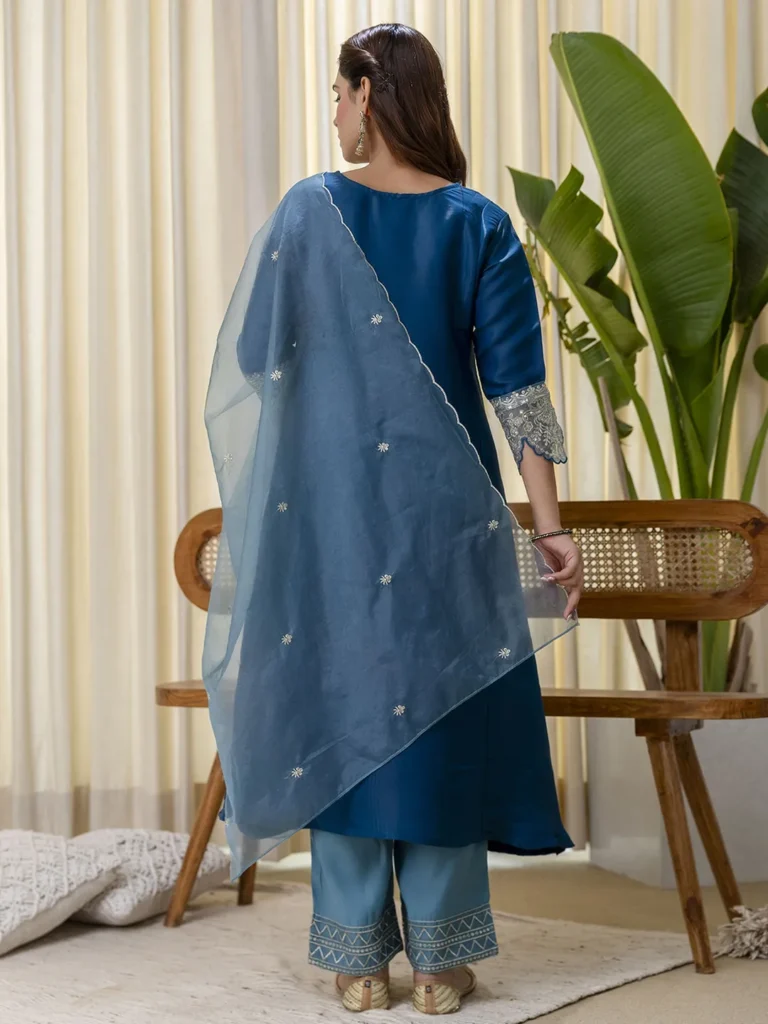 Buy Teal-blue Embroidred Kurta Sets with Sequins Work Women Suits Online | VICORA