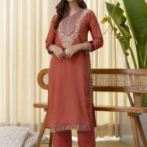 Buy Niyati Peach Embroidred Kurta Sets with Sequins Work Women Suits Online | VICORA