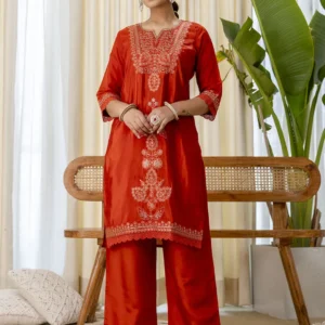 Buy Utsaah Rust Embroidred Kurta Sets with Sequins Work Women Suits Online | VICORA